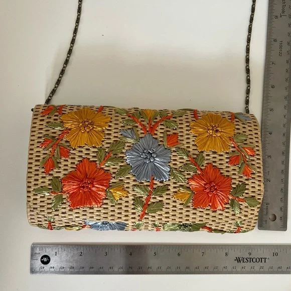 Anthropologie Garden Route Clutch Floral Raffia Embroidered Woven Purse Bag - Picture 12 of 12